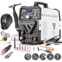 Stahlwerk DC TIG 200 Puls Pro volledig uitgerust - Digitaal professioneel TIG lasapparaat met MMA E-Hand en pulsfunctie, geschikt voor dun plaatwerk