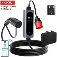 Junsun Draagbare 11kW 16A 3-Fase EV APP/WiFi Laadkabel - Type 2 Laadpaal , 6M Kabel + LCD Scherm & Opbergtas - 6A/8A/10A/13A/16A Schakelbaar - IEC62196-2 & IP67