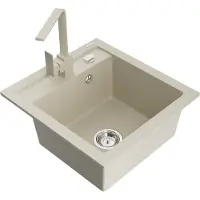 Mexen Vito granieten spoelbak met 1 bak en keukenmengkraan Rita, beige - 6503-69-670300-69