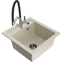 Mexen Vito granieten spoelbak met 1 compartiment en keukenmengkraan Duo, beige - 6503-69-671701-07-B