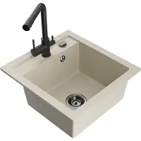 Mexen Vito granieten gootsteen 1-komor met keukenmengkraan Duero, beige - 6503-69-671600-70