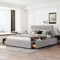 SINGULARITY -Gestoffeerd bed 140 x 200 cm- tweepersoonsbed met lades- lattenbodem en rugleuning- huidvriendelijk tweepersoonsbed- grijs. Zonder matras.