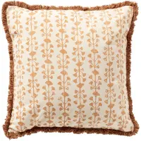 Dutch decor FRANCINE - kussenhoes 45x45 cm - 100% katoen - bladmotief en franjes - Dusty Coral - roze, wit - met rits - zonder binnenkussen
