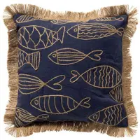 Dutch decor NEMO - kussenhoes 45x45 cm - gerecycled - jute franjes - Spellbound - blauw - met rits - zonder binnenkussen