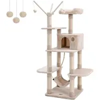 Feandrea Kraboom XXL, 154 cm, met hol, hangmat en speels sisal, geschikt voor 3-4 katten, beige, modelnummer PCT86M
