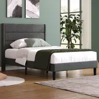SINGULARITY -Gestoffeerd bed 90 x 200 cm- bedframe & hoofdbord- tweepersoonsbed- textielbekleding linnen in grijs- tijdloos modern design- jeugdbed- zonder matras