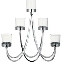 Goebel - Accessoires | Kandelaar Zilver met helder glas | Metaal - 41cm - 5 kaarsen