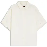 BOSS Dames Bisenas overhemd wit (L), Casual, Feest, Vlas, Klassiek, Korte mouwen 50559261