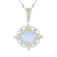 Cavill - Zilveren Halsketting 925 Sterling Zilver Rhodium - 1,845 ct Welo Opaal, 12 Topaas & 22 Zirkonia - Verstelbaar Elegant
