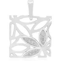Cavill - Zilveren Hanger met 0,03 ct I1 (G) Diamanten - 925 Sterling Zilver Gerhodineerd - Modern Elegant Pavé Design - Vierkant Bladmotief