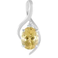 Cavill - Zilveren Hanger - 925 Sterling Zilver Geplatineerd - Gele Beryl 1,013 ct Ovaal en Zirkoon 0,018 ct Rond - Elegante Sieraden Hanger