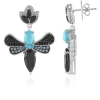 Cavill - Zilveren Druppel Oorbellen - 925 Sterling Zilver - Zwarte Onyx 4,32ct & Sleeping Beauty Turkoois 1,26ct - Edelsteen Sieraden Dames
