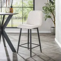 Dimehouse Moderne Barkruk Lento Rib Rock Stof Ivoor Ribstructuur