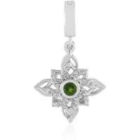 Cavill - Hanger 925 Sterling Zilver Geplatineerd - Russische Diopsied 0,12 ct & 32 Zirkonen 0,09 ct - Elegante Bloemvormige Groene Edelsteen