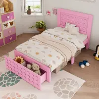 MODFU Eenpersoonsbed Met Opberglade En Opbergruimte Onder Bed - Blokdesign - MDF En Massief Hout - Roze - 90 x 200 cm