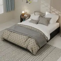 MODFU - Bedframe 140x200 cm – Geometrisch hoofdbord met siernagels – Grijs