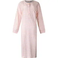 Lunatex - dames nachthemd 5027 lange mouw - nachtjapon van 100% katoen - peach met print - maat L