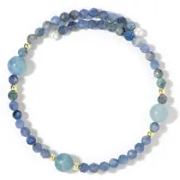 Cavill - Stalen Armband Dames met Nepal Kyaniet 23,5 ct, Blauwe Calciet 11,5 ct & Witte Zoetwaterparels - Gouden Hematiet Accent - Elegant & Modern