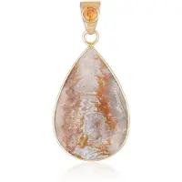 Cavill - Peervormige zilveren hanger - 925 Sterling verguld - Druzy Agaat 23,8 ct & Mandarijn granaat 0,35 ct - Balinees modern
