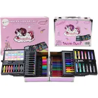 Lean Toys Unicorn Art Set 133-delig - Complete Knutselset in Opbergkoffer - Tekenen & Schilderen voor Kinderen - Tekenset - Kleurset - Hobby Knutselset