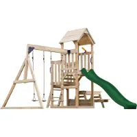 Axi Mette Compleet Speeltoestel met 2 Schommels, Picknicktafel | Speeltoren tuin met Schommels/Zandbak/Glijbaan Groen/Telescoop| Speelhuis van hout op palen voor buiten