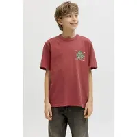 Jack & Jones JUNIOR T-shirt rood Jongens Katoen Ronde hals Printopdruk - maat 140