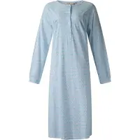 Lunatex - dames nachthemd 5027 lange mouw - nachtjapon van 100% katoen - blauw met print - maat XXL