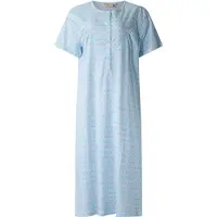 Lunatex - dames nachthemd 5026 korte mouw - nachtjapon van 100% katoen - blauw met print - maat XL