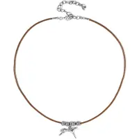 Cavill - Halsketting - 925 Sterling Zilver - Bruin Leer - Verstelbare Unisex Minimalistische Hanger 23x16 mm - Desert Chic Stijl