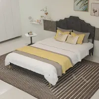 MODFU - Bedframe 140x200 cm – Wollook met geometrisch design – Grijs