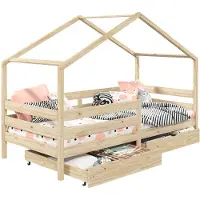Idimex Huisbed ENA 90 x 200 cm met valbeveiliging en twee lades - naturel