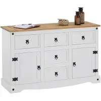 CARO-Möbel CAMPO-dressoir van massief hout met 5 lades en 2 deuren - Wit