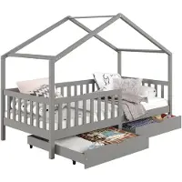 Idimex ELEA grenen huisbed 90 x 200 cm met uitvalbescherming en laden in grijs