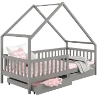 Idimex ALVA-bed in huisvorm 90 x 200 cm van massief grenenhout met lades - grijs