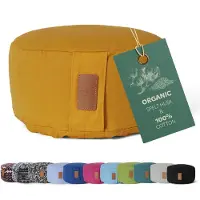 #DoYourYoga - Yoga kussen - »Vishnu« - rond meditatiekussen met bio-organische Spelt vulling - H:15cm, diam.30cm - curry geel