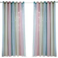 STILVORA Overgordijnen – Gatband Gordijn Met Morandi Stijl En Natuurlijke Lichtdoorlatende Gazelaag Voor Verduisterende Raamdecoratie – Polyester – Roze + Groen