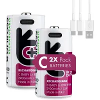 Uniross Batteries USB-C Oplaadbare C Batterijen - 1.5V Constante Output - 3000mAh / 4995mWh - Set van 2 inclusief 2-in-1 Laadkabel