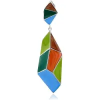 Cavill - Zilveren hanger 925 Sterling zilver geplatineerd - Modern geometrisch design - kleurrijke blauwe groene rode accenten - 48x12 mm - 3,62 g