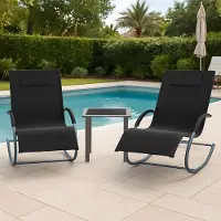 None Tuinstoel — Ligstoel — Patio schommelstoel Chaise longue Set van 3 — Buiten schommelstoel set met tafel — Sneldrogende Textilene stof zwembad ligstoelen voor tuin, strand, achtertuin - zwart