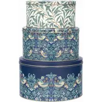 MEA Blikken Set (3) Vogels & Bladeren – Blauw/Groen – Ø25 x 15 cm – Decoratieve Opbergblikken