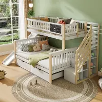 STILVORA Stapelbed 140x200cm En 90x200cm – Met Trap Met Opbergkasten – Met Glijbaan En Krijtbord – Met Kastruimte – Zonder Matras – Wit