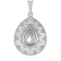 Cavill - Zilveren Labradoriet Hanger met Platina Afwerking - 925 Sterling Zilver - 0,73 ct Peervormige Cabochon - Elegante Druppelvorm