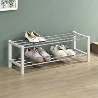 Idimex DUBLIN schoenenrek met 2 planken in beige. Robuust metalen rek met elegant verchroomd schoenenrek. Vestibule meubels schoenopbergers, organiser voor de vestibule - hoofdafbeelding