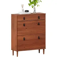 Idimex Schoenenkast MIKKA 2 kleppen 1 lade - kastanjekleurig, smalle schoenenkast, schoenopberger met stijlvolle handgrepen, schoenenkast voor in de gang, smalle schoenopberger - Ambientebild