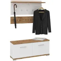 CARO-Möbel Garderobeset BILBOA van MDF/spaanplaat in Wotan eik/wit, 2-delige set met bank en hangkast