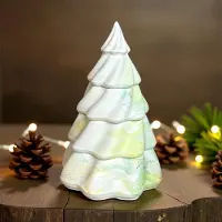 Bam Kerstboomkaars – 4-delige Set met 3 Geurkaarsen en Top – Eucalyptus – Geel-Groen Gemarmerd – 18 cm - Christmas Collection