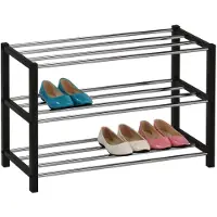 Idimex DUBLIN schoenenrek met 3 planken in zwart. Robuust schoenenrek met metalen frame, elegant verchroomd. Ideaal voor gangen en hallen - hoofdafbeelding