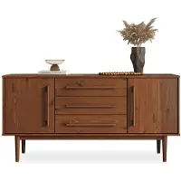 Idimex Dressoir TECCA met 2 deuren & 3 laden, kastanjekleur - massief houten dressoir met opbergruimte, laden met metalen uittrekblad, inclusief wandmontage, woonkamer hal ladekast - frontaal