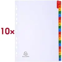 Exacompta 10x Tabbladen karton 160g - versterkte gekleurde tabs + inbdexblad - 20 tabs - A tot Z - A4 - Wit - 1111E