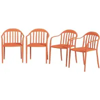 Merax Tuinstoelen 4 Stuks - Stapelbare Kunststof Stoelen Met Armleuningen - Weerbestendig En Zonbestendig - Waterafstotend - Voor Balkon Terras En Tuin - Rood - Draagvermogen 120 Kg - 57 X 54 X 78 Cm